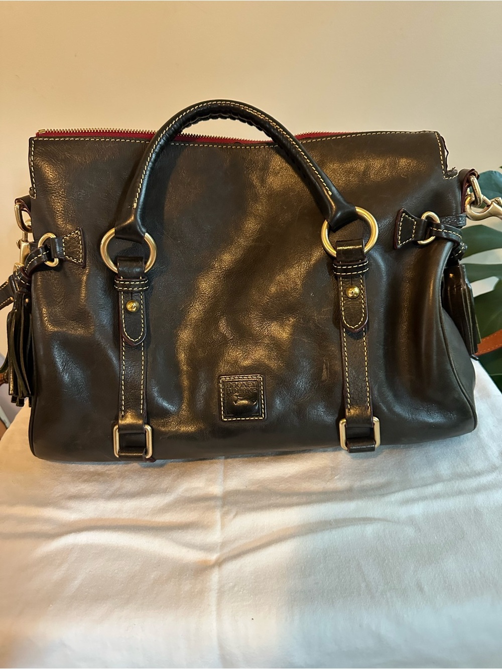 Dooney & Bourke Black Leather Satchel with Gold-Tone Hardware